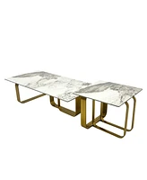 Sintered Stone Coffee Table Set, Gold Frame