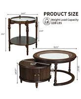 Modern Nesting Coffee Table Set w/ Glass Side Table & Storage