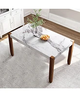 46.5" Faux Marble Dining Table, Wood Legs