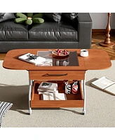 Folding Coffee Table with Storage and Wheels