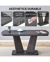 V-Leg Faux Marble Dining Set for 6 with 4 Chairs & Bench