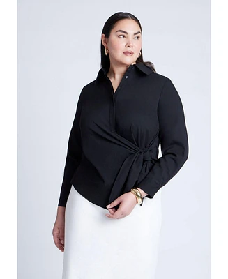 Eloquii Plus Hip Tie Collared Shirt