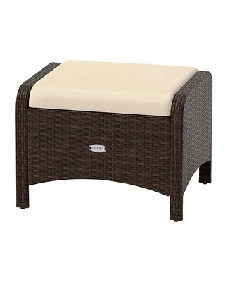 2 Pieces Outdoor Patio Pe Wicker Ottomans with Removable Cushions