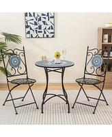 24 Inch Patio Bistro Table with Ceramic Tile Tabletop-Multicolor