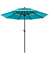 10' 3 Tier Patio Umbrella Aluminum Sunshade Shelter Double Vented without Base-Turquoise
