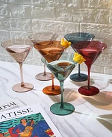 The Wine Savant Classic Art Deco Pastel Muted Martini Glasses, Set of 6