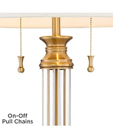 Rolland Traditional Table Lamps 30" Tall Set of 2 Clear Glass Antique Brass Gold Off-White Fabric Drum Shade for Bedroom Living Family Room Bedsi