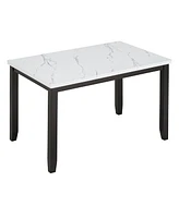 Faux Marble 5-Piece Dining Set Table with 4 Thicken Cushion Chairs Home Furniture, White/Light Gray+Black