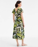 On 34th Womens Leaf Print Midi Dress Catryn Slide Flat Sandals Layered Pendant Necklace Exclusively At Macys