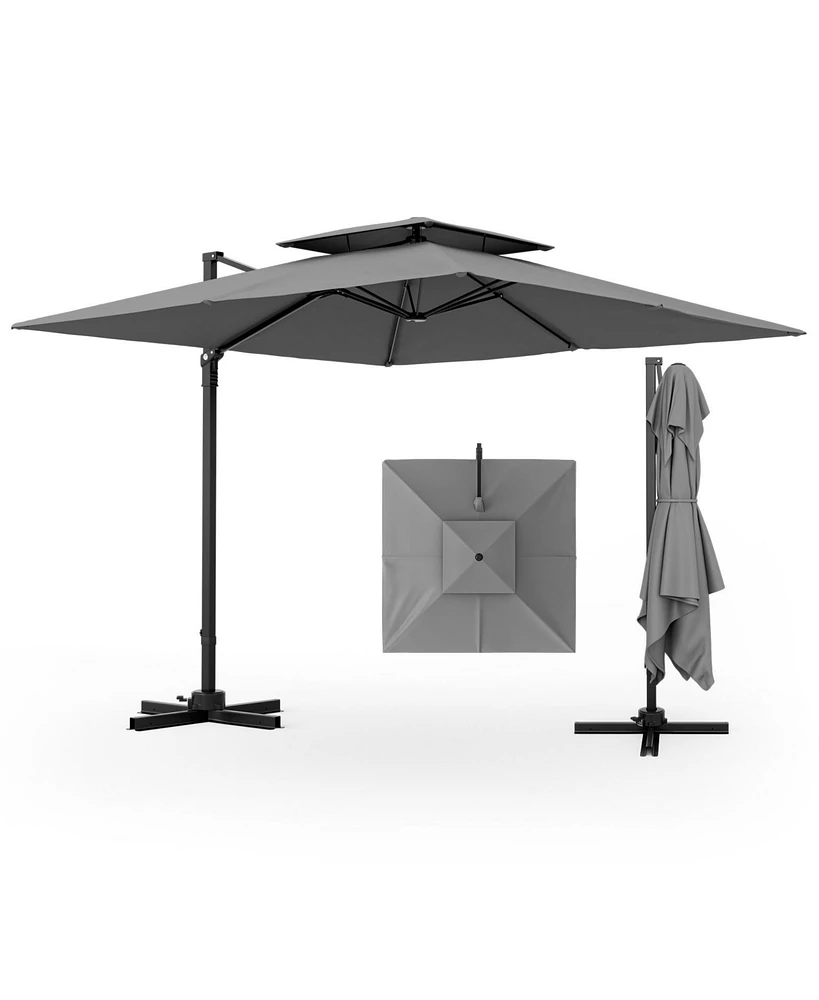 9.5 Feet Cantilever Patio Umbrella with 360° Rotation and Double Top
