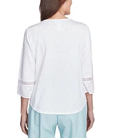 Alfred Dunner Petite Lace-Patchwork 3/4-Sleeve Top