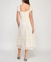 Row A Juniors' Sweetheart-Neck Flutter-Sleeve Lace Dress