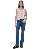 Dkny Jeans Women's Crochet Scoop-Neck Cotton Top
