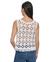 Dkny Jeans Women's Crochet Scoop-Neck Cotton Top
