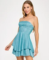 B Darlin Juniors' Strapless Tiered Shimmer Dress