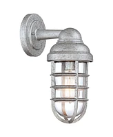 Marlowe Modern Rustic Industrial Outdoor Wall Lights Set of 2 Galvanized Steel 13 1/4" Cage Frame Clear Glass Shade for Exterior Deck House Porch