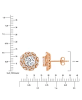 Cubic Zirconia Halo Stud Earrings 14k Yellow Gold over Sterling Silver