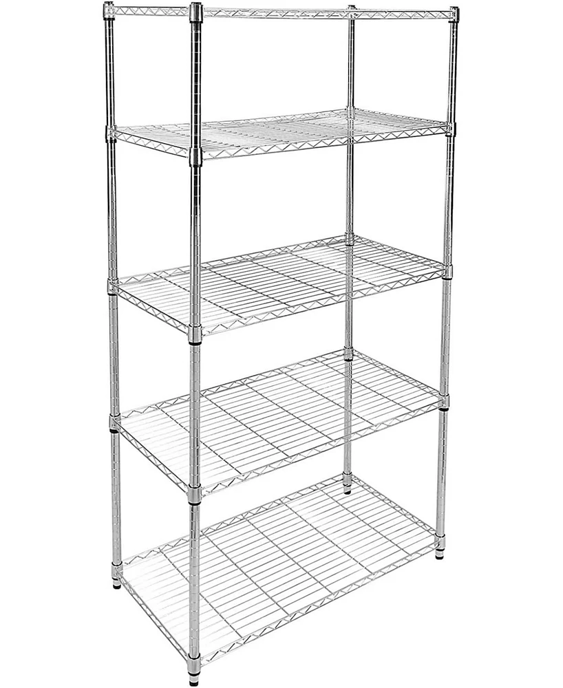 Simple Deluxe 5-Shelf Shelving with Wheels Steel Organizer 36"Wx14"Dx60"H Chrome