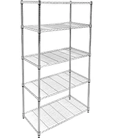 Simple Deluxe 5-Shelf Shelving with Wheels Steel Organizer 36"Wx14"Dx60"H Chrome