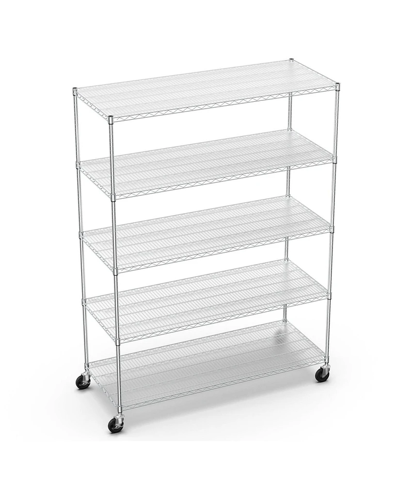 5 Tier 7500lbs Heavy Duty Adjustable Storage Rack Metal Shelf Wire Shelving Unit with Wheels & Shelf Liners - 82" H x 60" L x 24" D