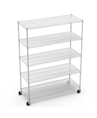 5 Tier 7500lbs Heavy Duty Adjustable Storage Rack Metal Shelf Wire Shelving Unit with Wheels & Shelf Liners - 82" H x 60" L x 24" D