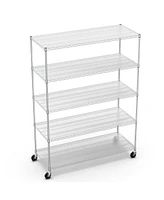 5 Tier 7500lbs Heavy Duty Adjustable Storage Rack Metal Shelf Wire Shelving Unit with Wheels & Shelf Liners - 82" H x 60" L x 24" D