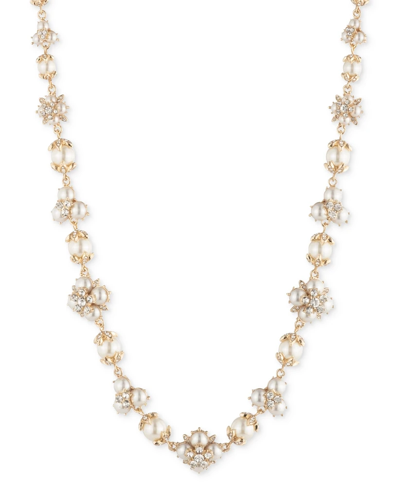 Marchesa Gold-Tone Crystal & Imitation Pearl Collar Necklace, 16" + 3" extender