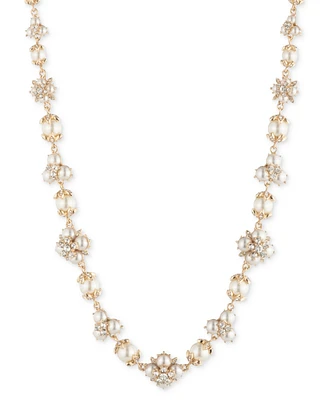 Marchesa Gold-Tone Crystal & Imitation Pearl Collar Necklace, 16" + 3" extender