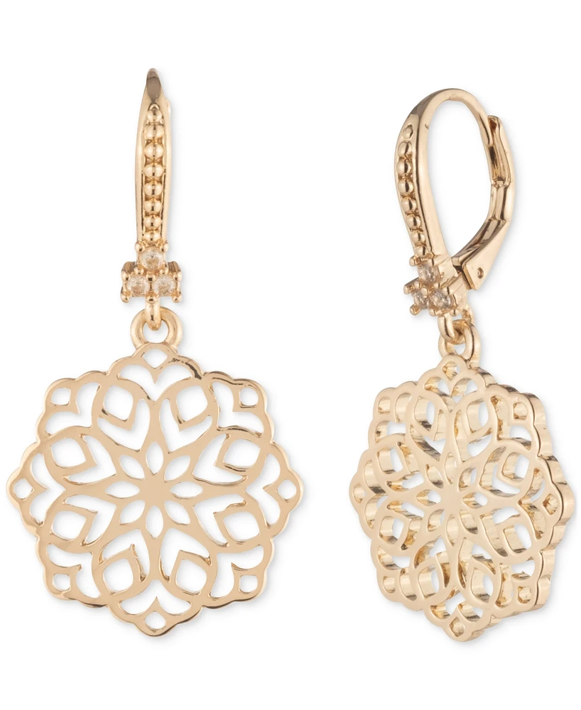 Marchesa Gold-Tone Pave Filigree Flower Drop Earrings