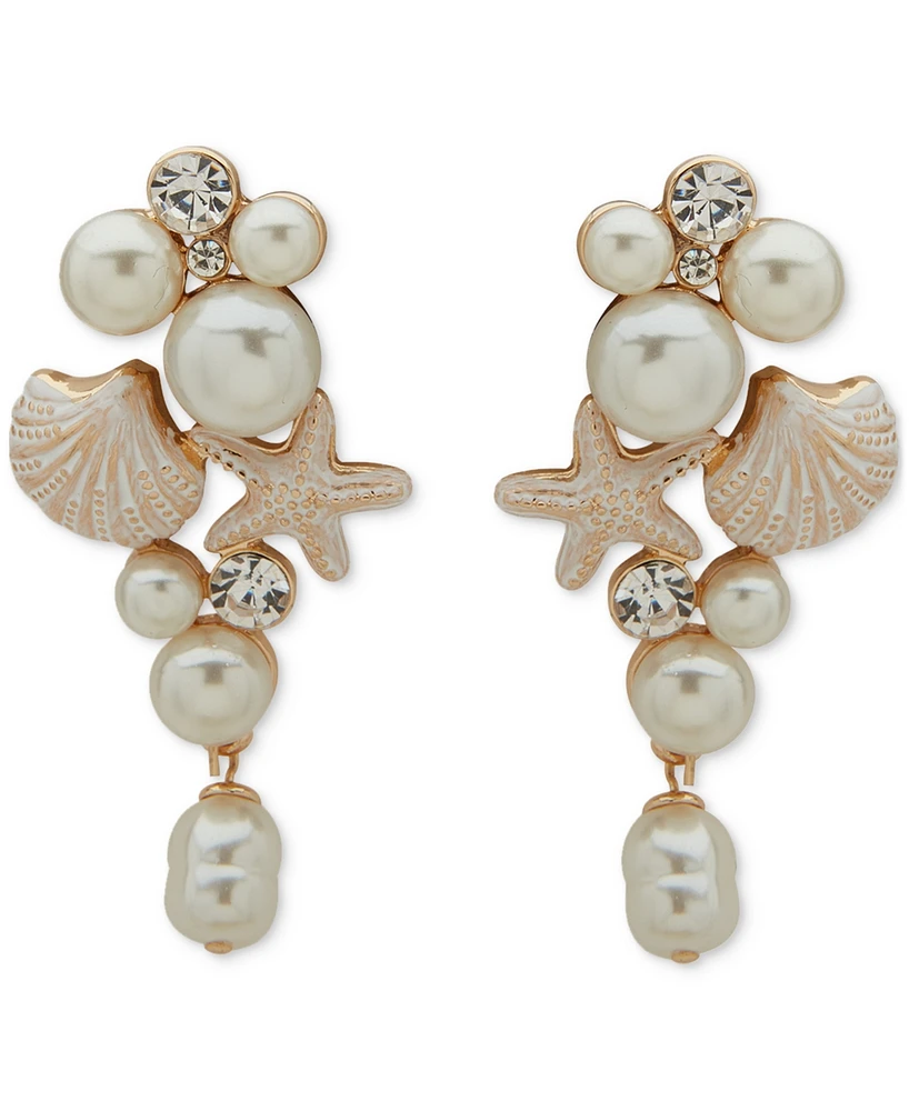 lonna & lilly Gold-Tone Crystal & Imitation Pearl Sea-Motif Drop Earrings