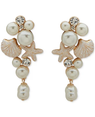 lonna & lilly Gold-Tone Crystal & Imitation Pearl Sea-Motif Drop Earrings