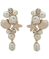 lonna & lilly Gold-Tone Crystal & Imitation Pearl Sea-Motif Drop Earrings