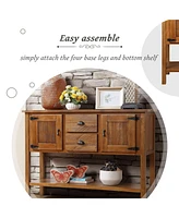 Retro Style Solid Wood Sideboard with Drawers & Cabinets