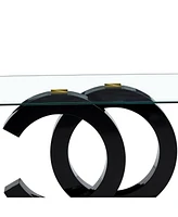 Modern Glass Dining Table for 6-8, Black & Gold Base
