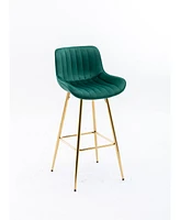 Set Of 2 Bar Stools, With Chrome Footrest Velvet Fabric Counter Stool Golden Leg Simple Bar