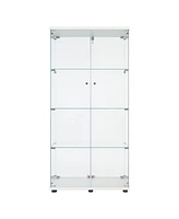 Lighted Two Door Glass Cabinet Glass Display Cabinet with 4 Shelves, White
