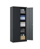 72"H Metal Garage Storage Cabinet, Black Tool Steel Locking Cabinet with Doors and 4 Shelves, Tall Cabinets for Garage Storage Systems Lockable File C