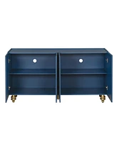 Navy Blue Fluted Sideboard Buffet with 4 Doors