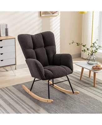050-Teddy Fabric Rocking Gilder Nursery Chair For Living Room Indoor,Dark Gray