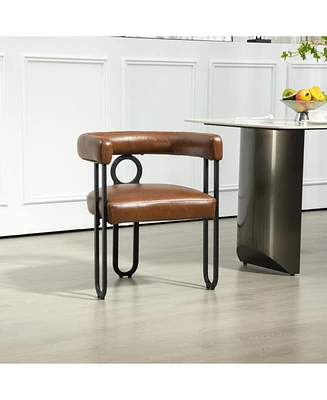 Contemporary Designed Chenille Fabric Upholstered Accent/Dining Chair/Barrel Side Chairs Kitchen Armchair for Living Room set of 1 (Light Brown Pu