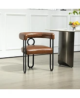 Contemporary Designed Chenille Fabric Upholstered Accent/Dining Chair/Barrel Side Chairs Kitchen Armchair for Living Room set of 1 (Light Brown Pu