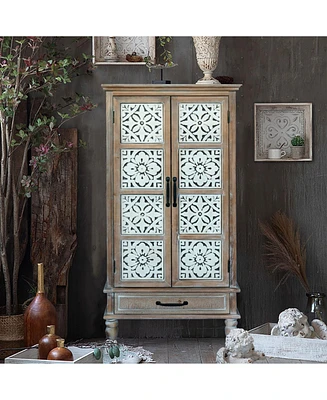 55" Rustic Wood Tower Cabinet with Storage