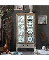 55" Rustic Wood Tower Cabinet with Storage