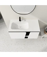 Wall-Mounted Vanity with Soft-Close Doors and Ceramic Sink