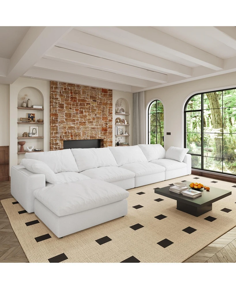Cloud Modular Sectional Sofa 160" Down Filled Comfort L Shaped Sofa Couch for Living Room,4 Seater and 1 ottoman