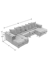 Chenille U-Shaped Sectional Sofa Set,Minimalist Style Modular Sectional Sofa, Luxury Chenille Fabric Cloud Couch for Living Room