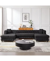 126-inch Modern Style Chenille Three Piece Sofa, Pull Point Design U-shaped Sofa two Chaise Longue Seats, two Pillows and Plastic Feet, Suitable for L