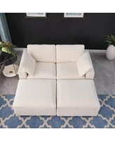 68.5" Loveseat Sofa with 2 Ottoman Modular Sofa Sleeper Couch Set Upholstered Couch for Living Room Apartment Small Space, Chenille Beige