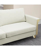 2.5 Seat Velvet Sofa Upholstery with Ideal Mid-Century Modern Living Room Furniture Cream White Couch