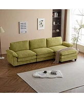 Modular Corduroy Sofa with Movable Ottoman: Comfy L-Shaped Upholstery with Sleeper